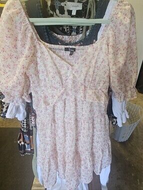Trixx Pink Floral Puff Sleeve Mini Dress